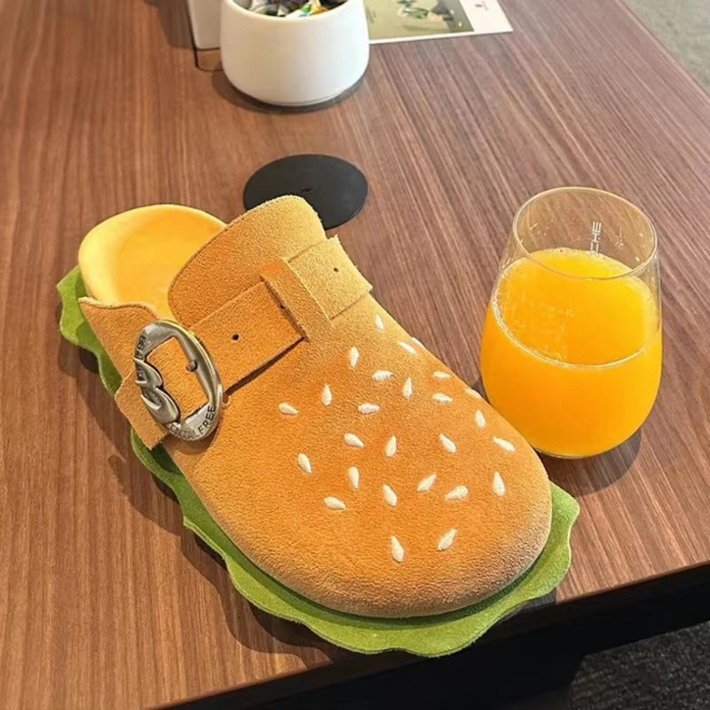 Creative Cartoon Burger Appearance Men'S and Women'S Bocken Shoes 2024 Summer New Thick Soled Convenient Casual Lazy Slippers