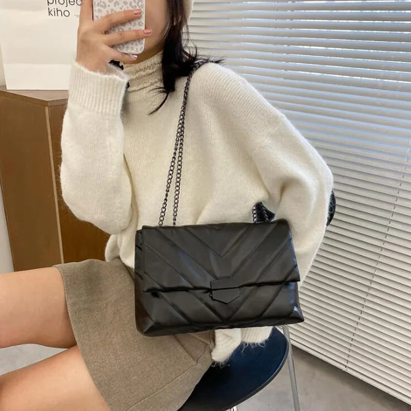 New Casual Chain Crossbody Bags for Women Fashion Simple Shoulder Bag Ladies Designer Handbags PU Leather Messenger Bags