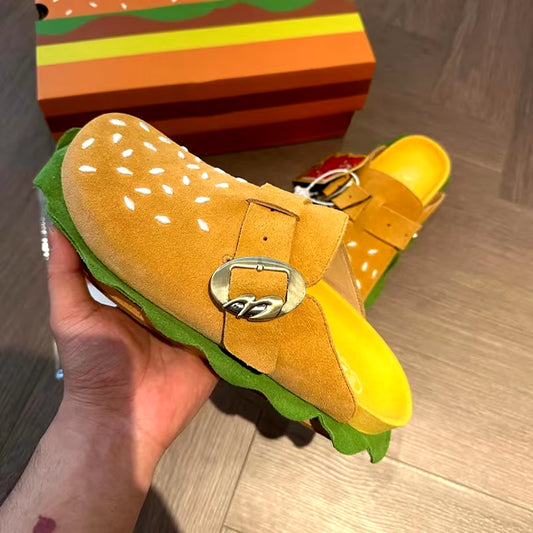 Creative Cartoon Burger Appearance Men'S and Women'S Bocken Shoes 2024 Summer New Thick Soled Convenient Casual Lazy Slippers