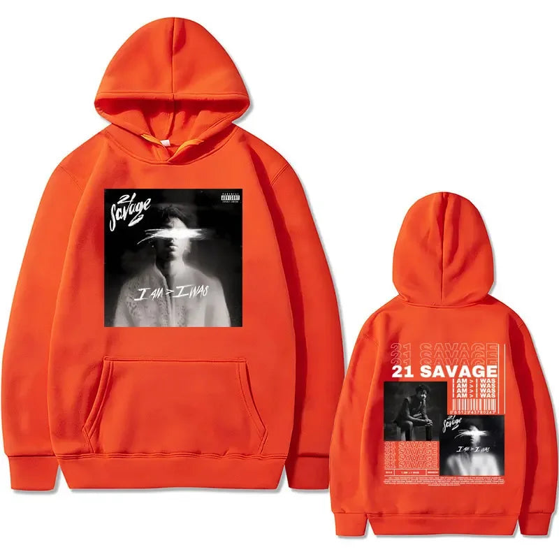 Rapper 21 Savage I Am I Was Music Album Graphics Hoodie Men Hip Hop Vintage Oversized Sweatshirts Male Fleece Hoodies Streetwear