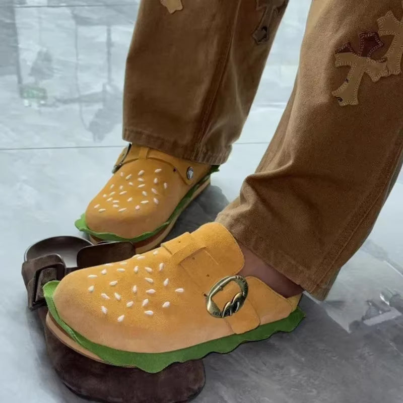 Creative Cartoon Burger Appearance Men'S and Women'S Bocken Shoes 2024 Summer New Thick Soled Convenient Casual Lazy Slippers