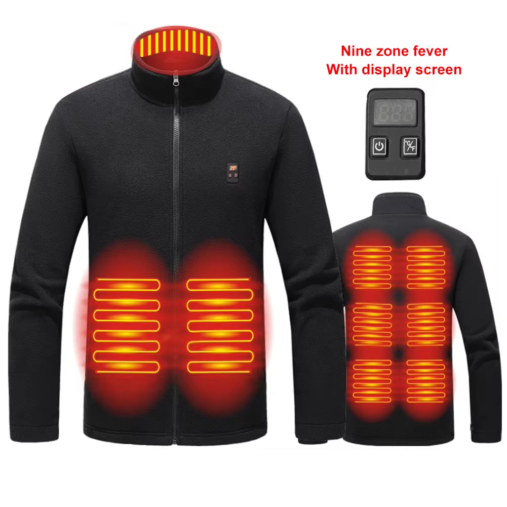 9 Heated Area Intelligent Heating Coat USB Charging Heated Jacket Waterproof Heated Sweater 3 Gear Temperature for Hiking Skiing