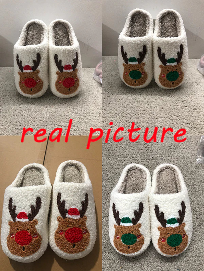 Cozy Winter Home Slippers with Elk Design - Soft, Plush Bedroom Slipper for Women, Men - Slip on House Shoes for Warmth and Comfort - Ideal Christmas Gift