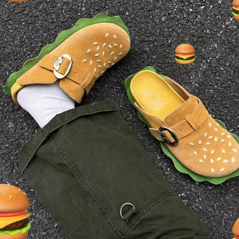 Creative Cartoon Burger Appearance Men'S and Women'S Bocken Shoes 2024 Summer New Thick Soled Convenient Casual Lazy Slippers