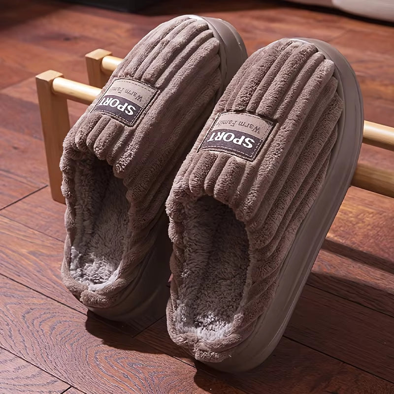 House Slippers for Men Furry Cozy Memory Foam round Toe Couple Shoes Warm Winter Soft Plush Slippers